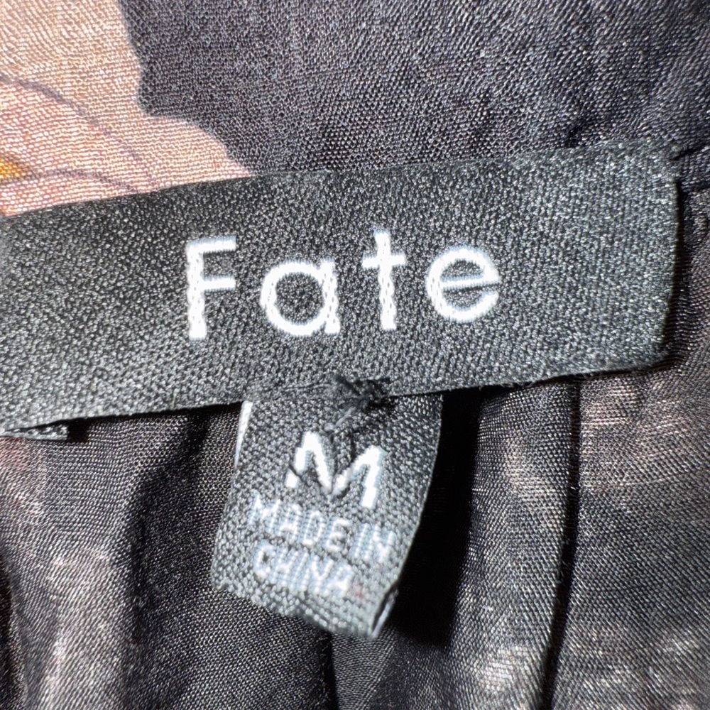 Fate Black Floral Long Balloon Sleeve Boho Blouse, Size Medium - Picture 7 of 7